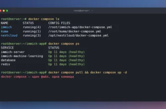 Команды docker compose ls и docker compose ps на сервере с тремя проектами