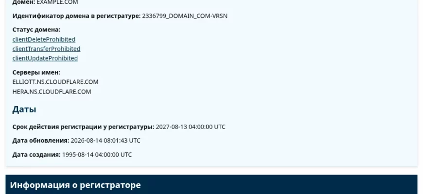 RDAP-запись домена example.com в ICANN Lookup
