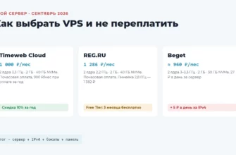 Сравнение цен VPS на 2 ядра и 2 ГБ: Timeweb Cloud, REG.RU и Beget, сентябрь 2026