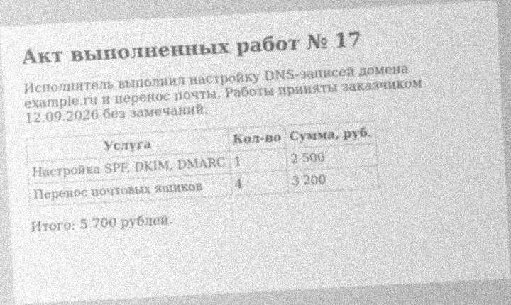 Тестовая картинка для распознавания текста: плохое фото документа