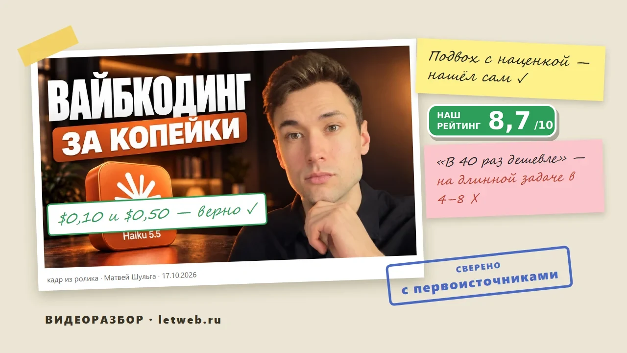 Claude Haiku 5.5: разбор видео — цена, наценка после 100 тысяч токенов и тесты
