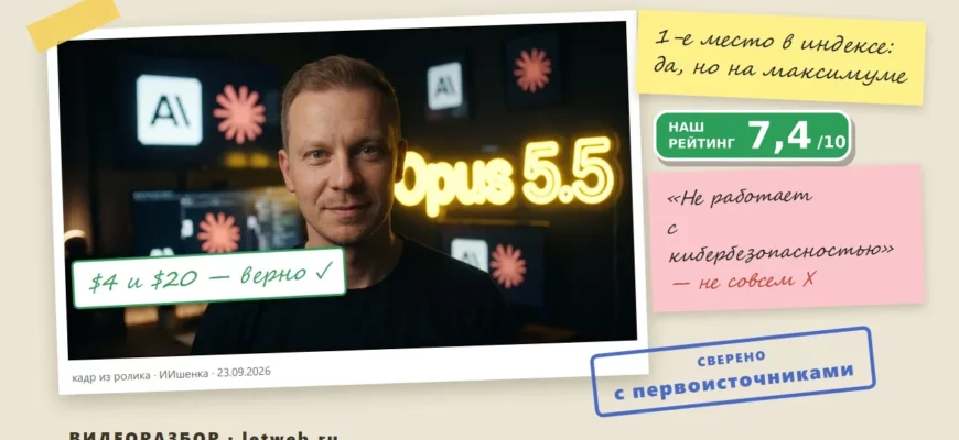 Claude Opus 5.5: разбор видео — цена, первое место в индексе и ограничения