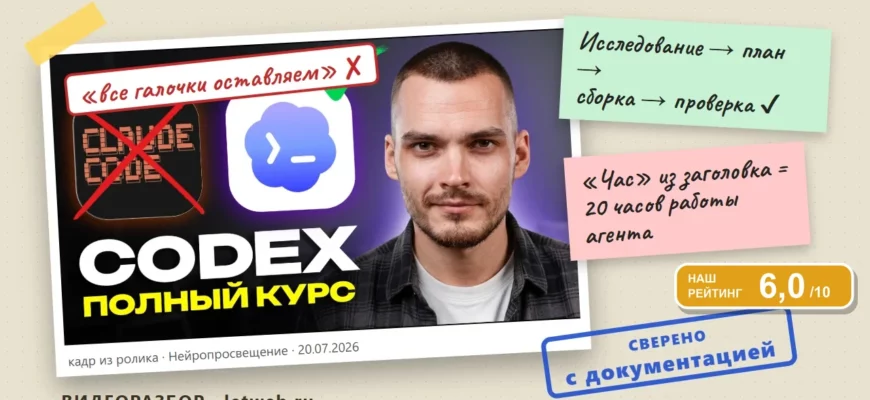 Codex, как пользоваться: кадр из ролика с пометками проверки фактов