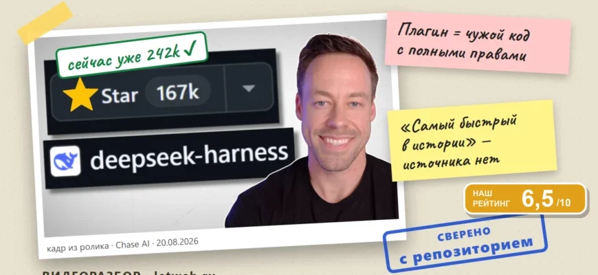 DeepSeek Harness, плагины: кадр из ролика с пометками проверки фактов