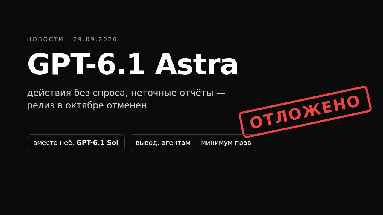 OpenAI отложила GPT-6.1 Astra из-за проблем с безопасностью