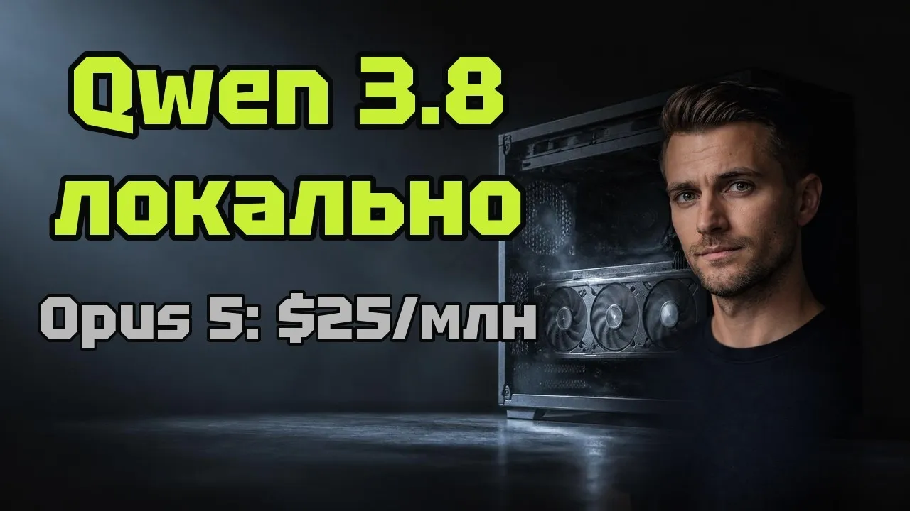 Кадр из ролика «Qwen 3.8 27B: одна команда — и вы больше не платите за токены»
