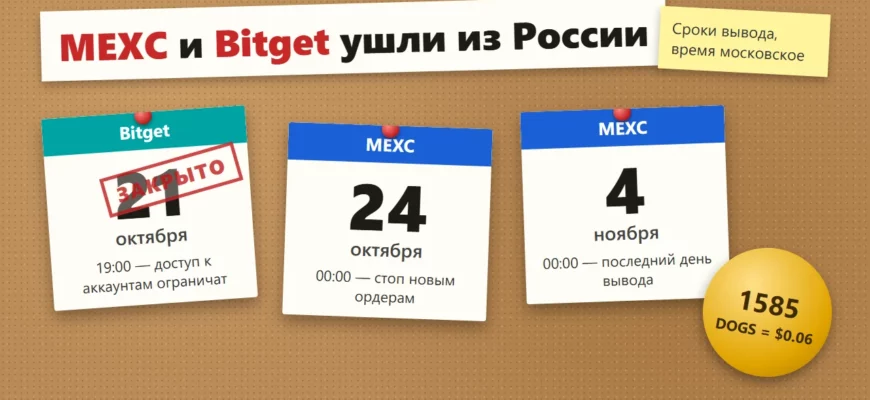 MEXC и Bitget ушли из России: сроки вывода средств