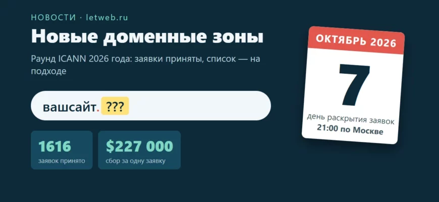 Новые доменные зоны: 1616 заявок ICANN, список откроют 7 октября 2026 года